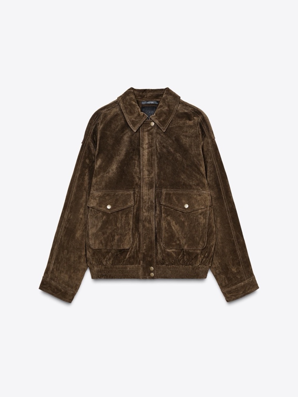 Zara 100% SUEDE BOMBER JACKET WITH POCKETS KHAKI medium